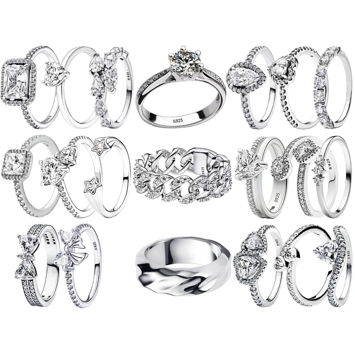 Bague Couronne Vintage Moissanite en Argent 925, 6 Griffes