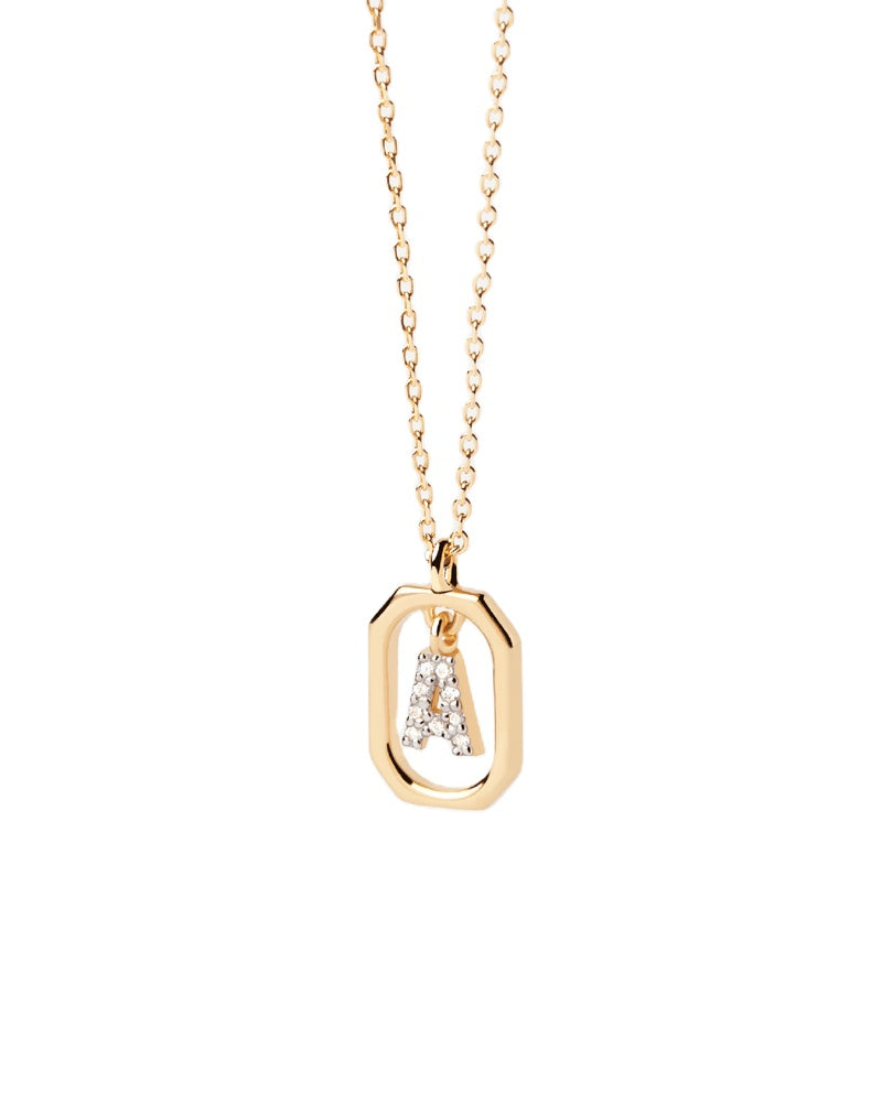 Collier Pendentif Lettre A–Z Plaqué Or 18K en Argent 925