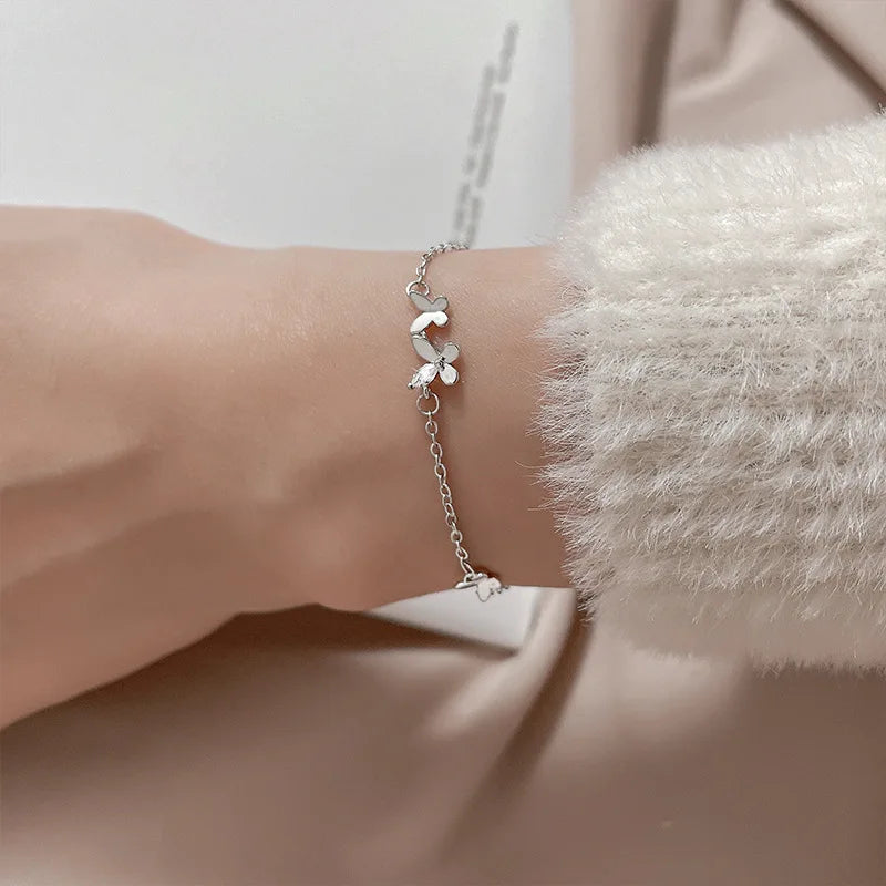 Bracelet Papillon Fleur pour Femme Argent S925 Réglable
