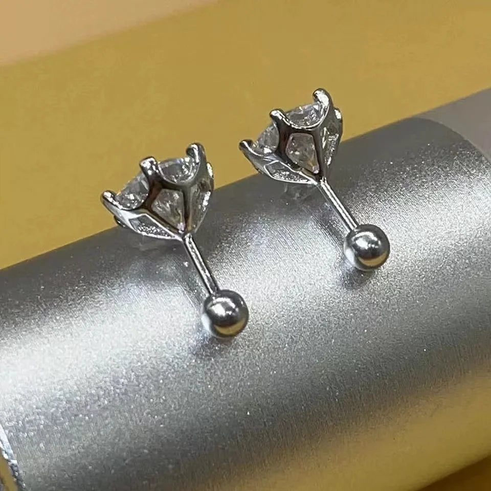 Boucles d’Oreilles Moissanite Couleur D à Vis en Argent 925