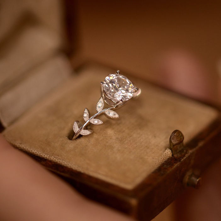 Bague de Fiançailles Feuille 1CT Moissanite en Argent 925