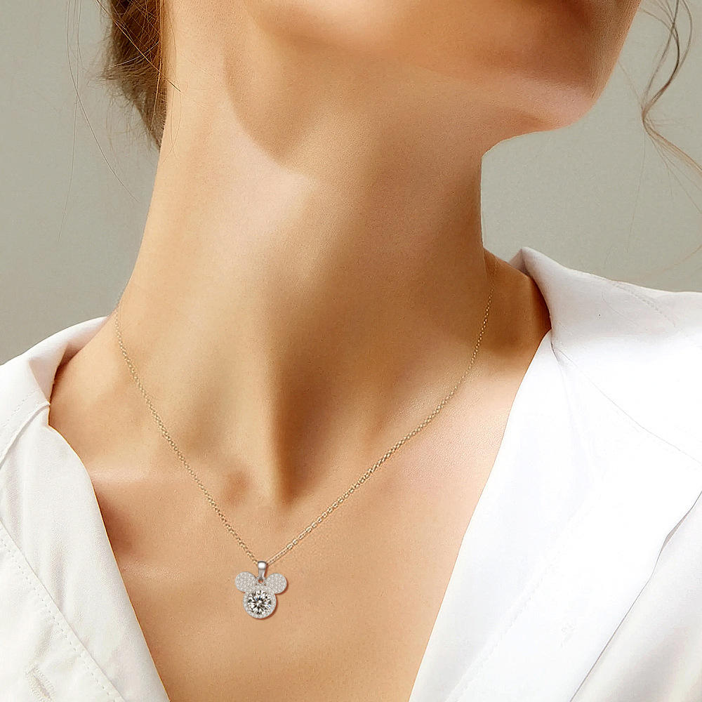 Collier Mickey Plein Moissanite en Argent 925