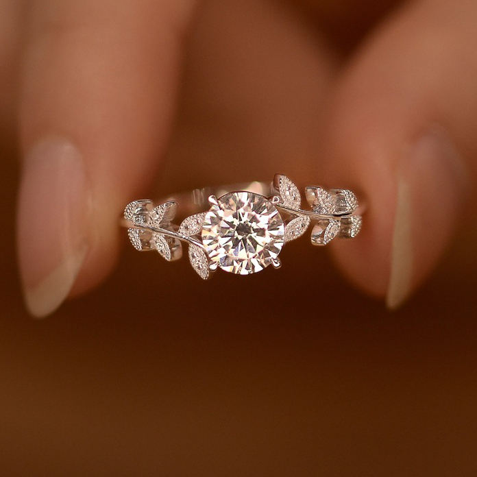 Bague de Fiançailles Feuille 1CT Moissanite en Argent 925