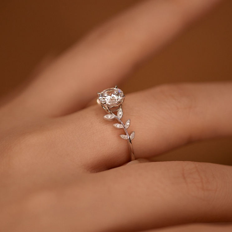 Bague de Fiançailles Feuille 1CT Moissanite en Argent 925