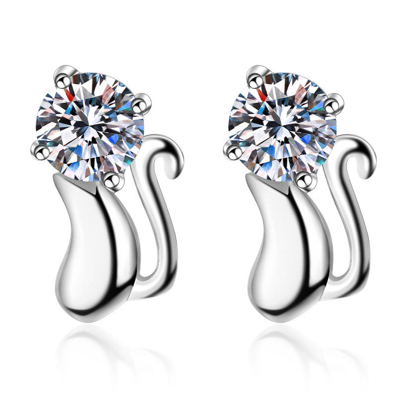 Boucles d’Oreilles Chat en Argent 925 avec Moissanite
