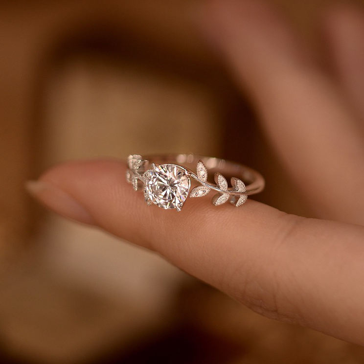 Bague de Fiançailles Feuille 1CT Moissanite en Argent 925