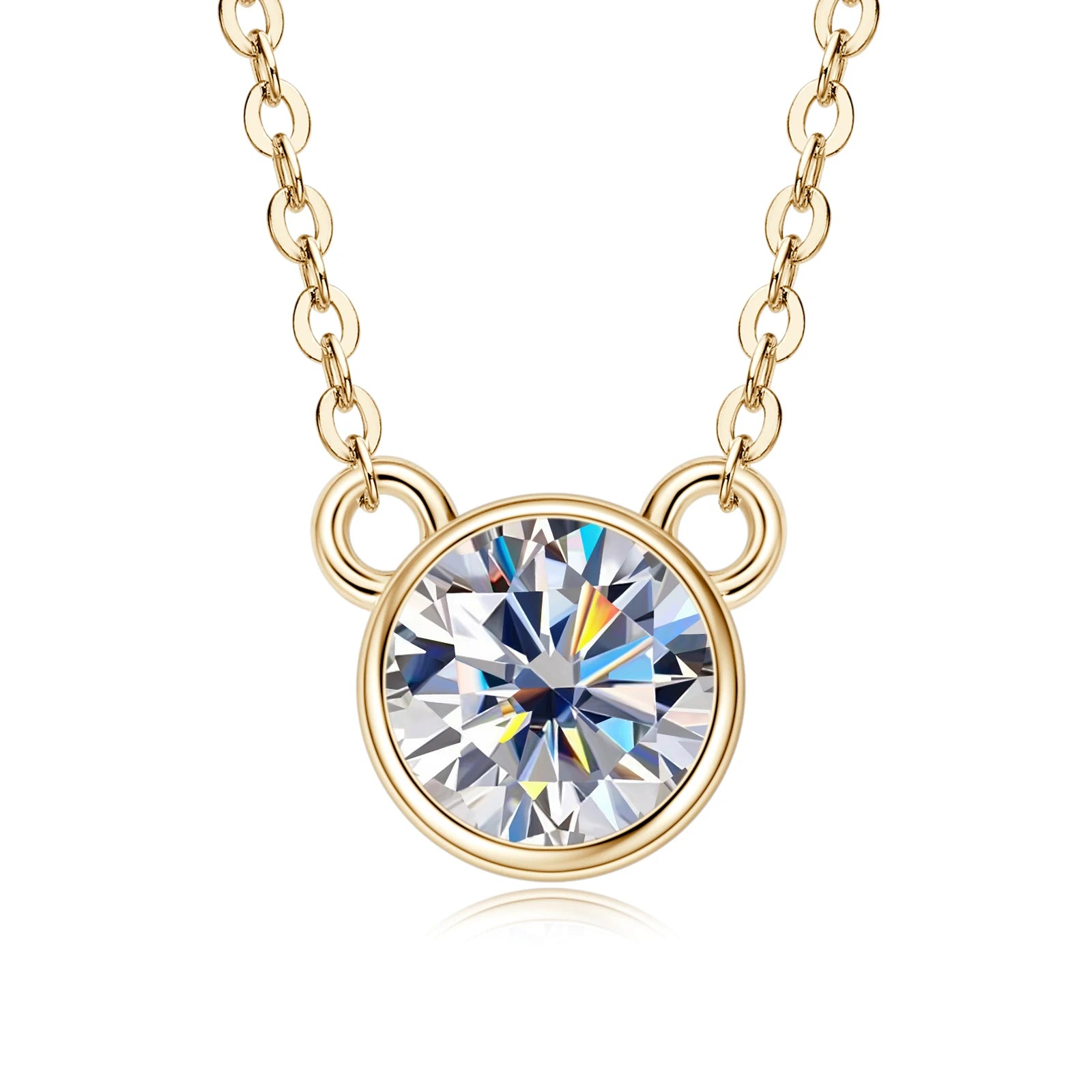 ACP-075 Collier en argent S925 plaqué or 18K avec moissanite incrustée 1.0CT