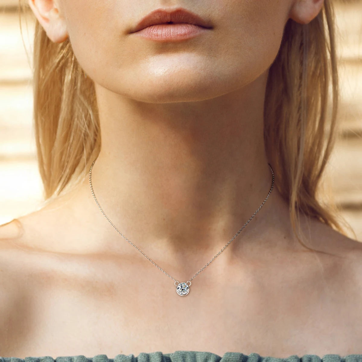 ACP-075 Collier en argent S925 plaqué or 18K avec moissanite incrustée 1.0CT