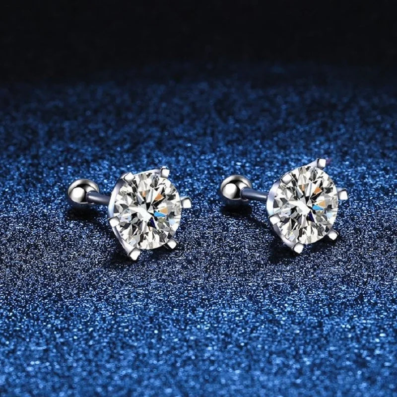 Boucles d’Oreilles Moissanite Couleur D à Vis en Argent 925