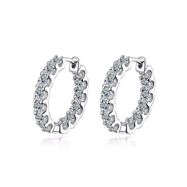 Moissanit-Creolen 2 mm D VVS1 für Damen in S925-Silber mit 18-karätigem Weißgold vergoldet