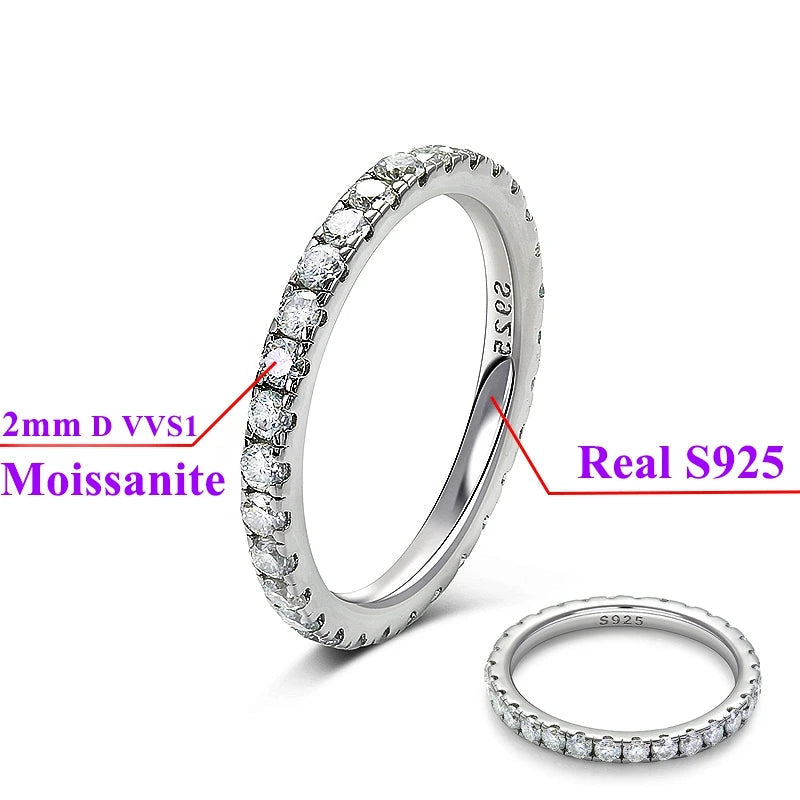 925 Silber Moissanit Ewigkeitsring 2 mm 3 mm mit rundem weißen Diamanten