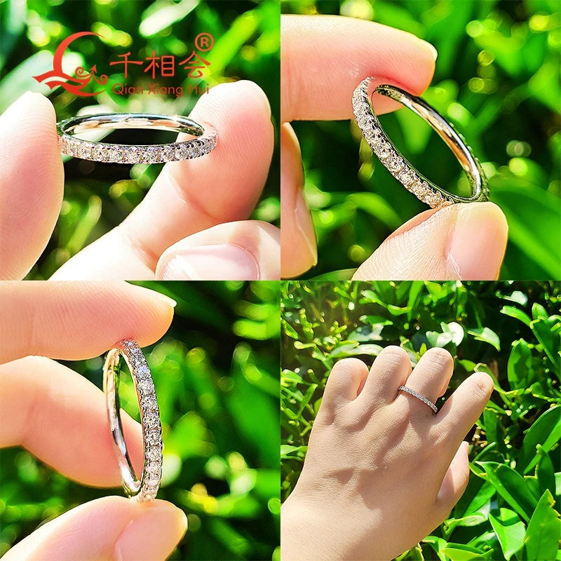 Anello Eternity in argento 925 con moissanite da 2 mm 3 mm con diamante bianco rotondo