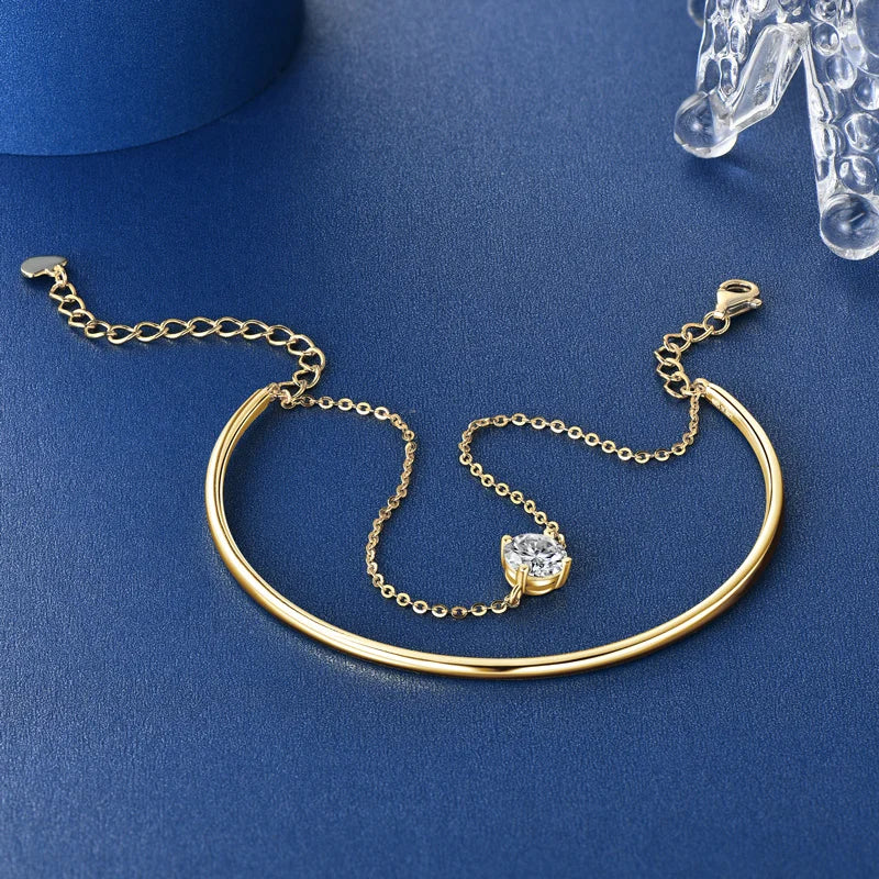 Moissanit-Manschettenarmband für Damen, verstellbar, 6,5 S925 Silber