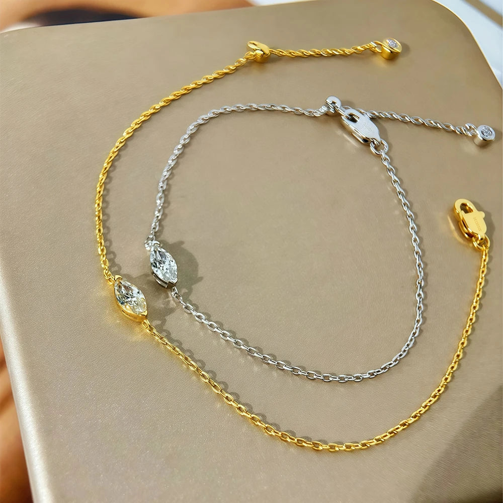 Solitär-Moissanit-Armband für Damen, Marquise-Herz im Birnenschliff