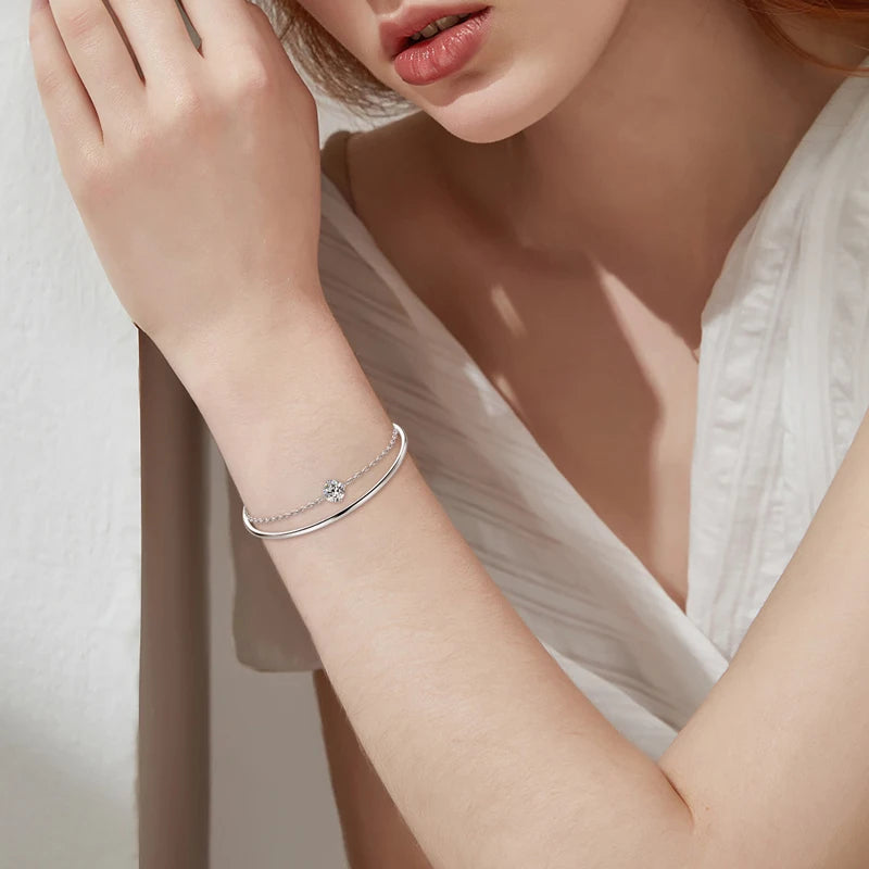 Moissanit-Manschettenarmband für Damen, verstellbar, 6,5 S925 Silber