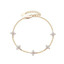 Bracelet Fleur à Quatre Feuilles en Zircon pour Femme Acier Inoxydable Doré