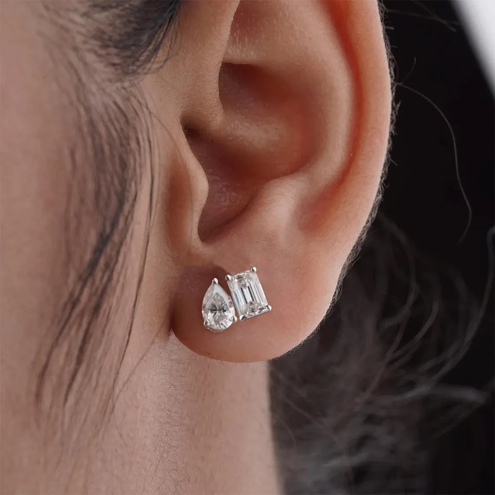 Moissanit-Smaragd-Ohrringe & Birnenförmig, 4 Stück, aus 925er Sterlingsilber – GRA-zertifiziert