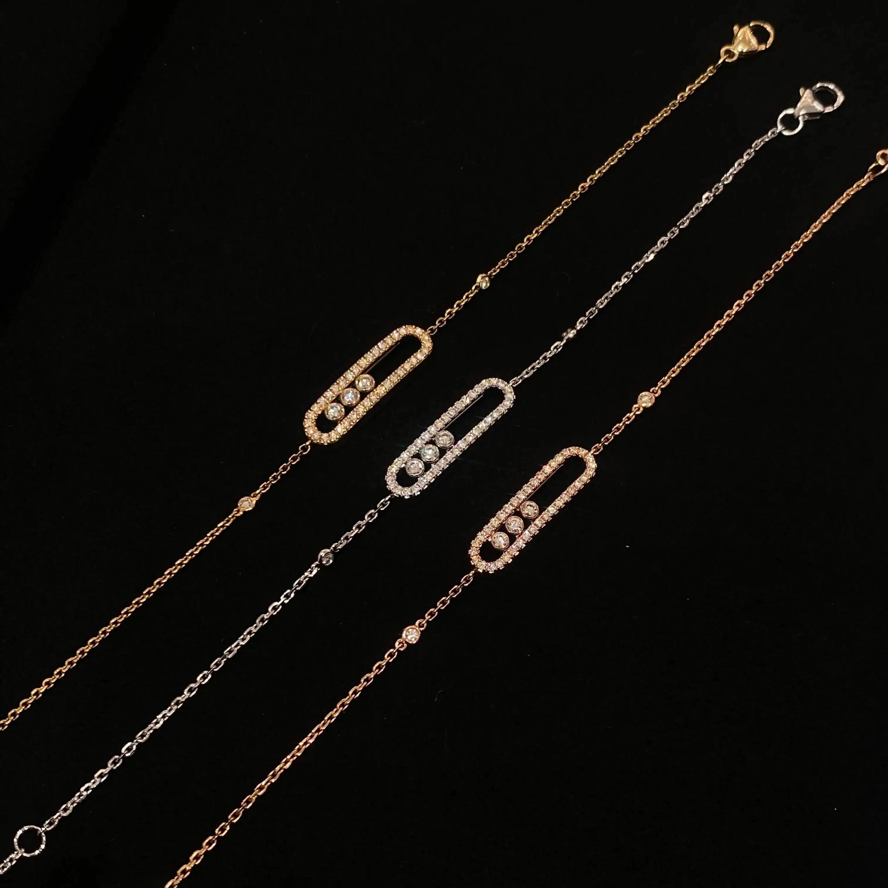 Moissanit-Armband mit drei beweglichen Steinen für Damen